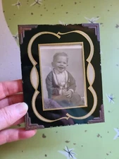 Vintage Art Deco Reverse Paint Black Gold Small Mini Photo Picture FRAME 5x4