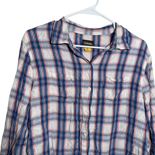 Cabela's Blouse Women's XL Plaid Multicolor Button Up Collared Long Sleeve - Afbeelding 2 van 8