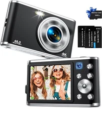 Digital Camera Auto Focus  4K Vlogging 48MP 16x Zoom Dual Camera Black. New