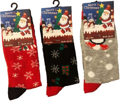 3 Pairs Children's Socks Santa Festive Christmas Cotton Rich Novelty Xmas Socks - Picture 5 of 12