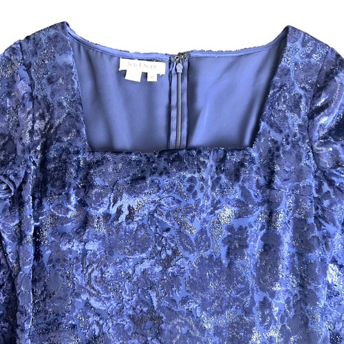 Womens 10 Y2K Boho Chic Blue Metallic Burnt Velvet Narrow Waist Gown Kay Unger - Picture 12 of 13