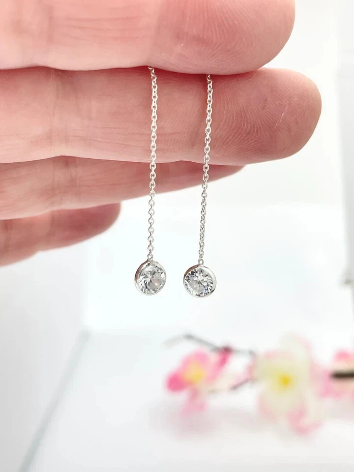 6Ct Round Certified White Moissanite Threader Earrings 925 Sterling Silver - Image 4 of 4