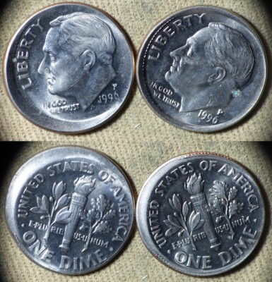 Errors : Lot 2 Coins 1996P Dime Broadstruck , Off Center IREC3164