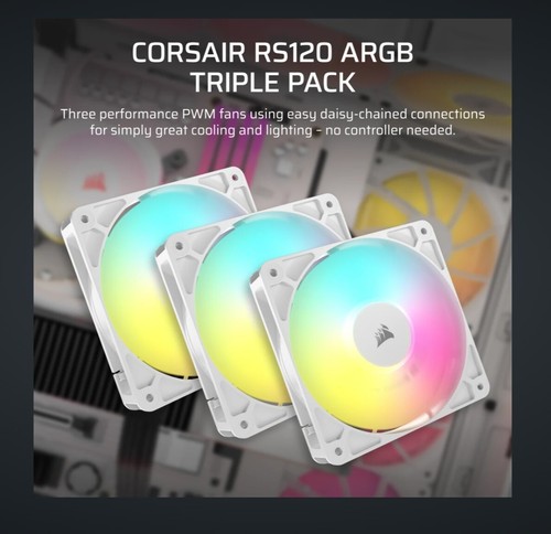 120mm Corsair RS120 ARGB PWM Fan 3 2100RPM 4 Pin Case AirGuide Cool Performance - Afbeelding 16 van 16