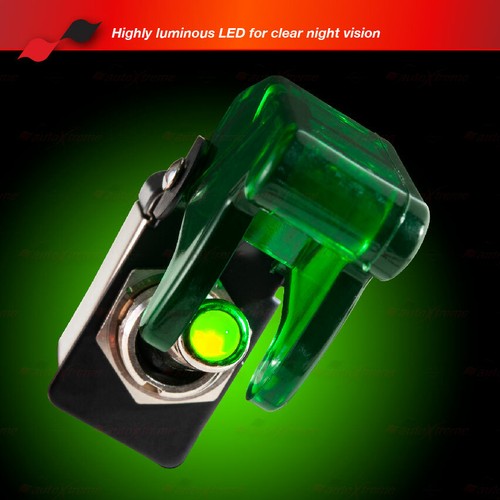 12V 20A SPST Toggle Switch ON/OFF GREEN LED TRANSPARENT Aircraft Spring Cover - Picture 5 of 7