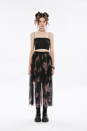 Punk Rave Women's Ruffles Mesh Half Skirt Dark Tie Dye Gauze Skirt Gothic Skirt - 第 13/29 張圖片