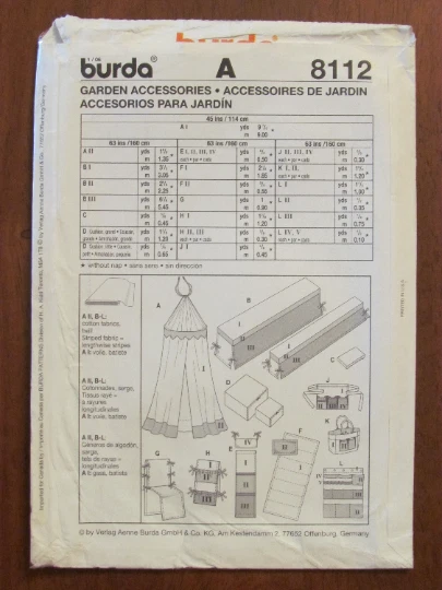BURDA PATTERN - 8112 GARDEN BBQ PICNIC PARTY CHAIR TENT BAG TABLECLOTH UNCUT - Image 2 of 2