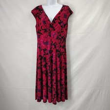 Lauren Ralph Lauren Dress Sz 10 Faux Wrap Babydoll Red Floral Sleeveless Boho