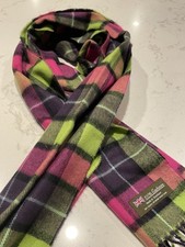 Vintage Pink Plaid 100 Cashmere Scarf Made in Scotland w/Fringe 12" x 64"