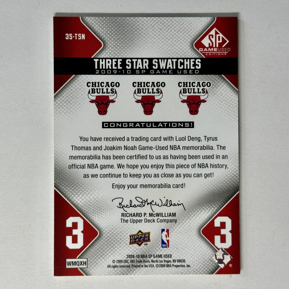 2009-10 SP Juego Usado #3S-TSN Thomas Noah Deng 3 Estrellas Muestras #/299 Bulls Foto 2 de 2