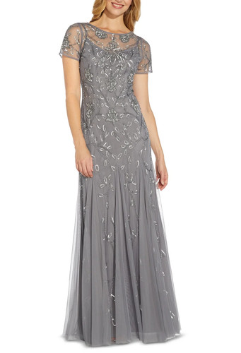 Abito donna Adrianna Papell grigio con perline taglia 10
