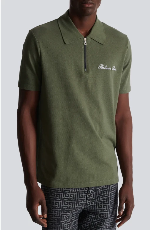 Balmain — MSRP $690 Balmain Men Logo Embroidery Polo Shirt Spread Collar Green, Medium