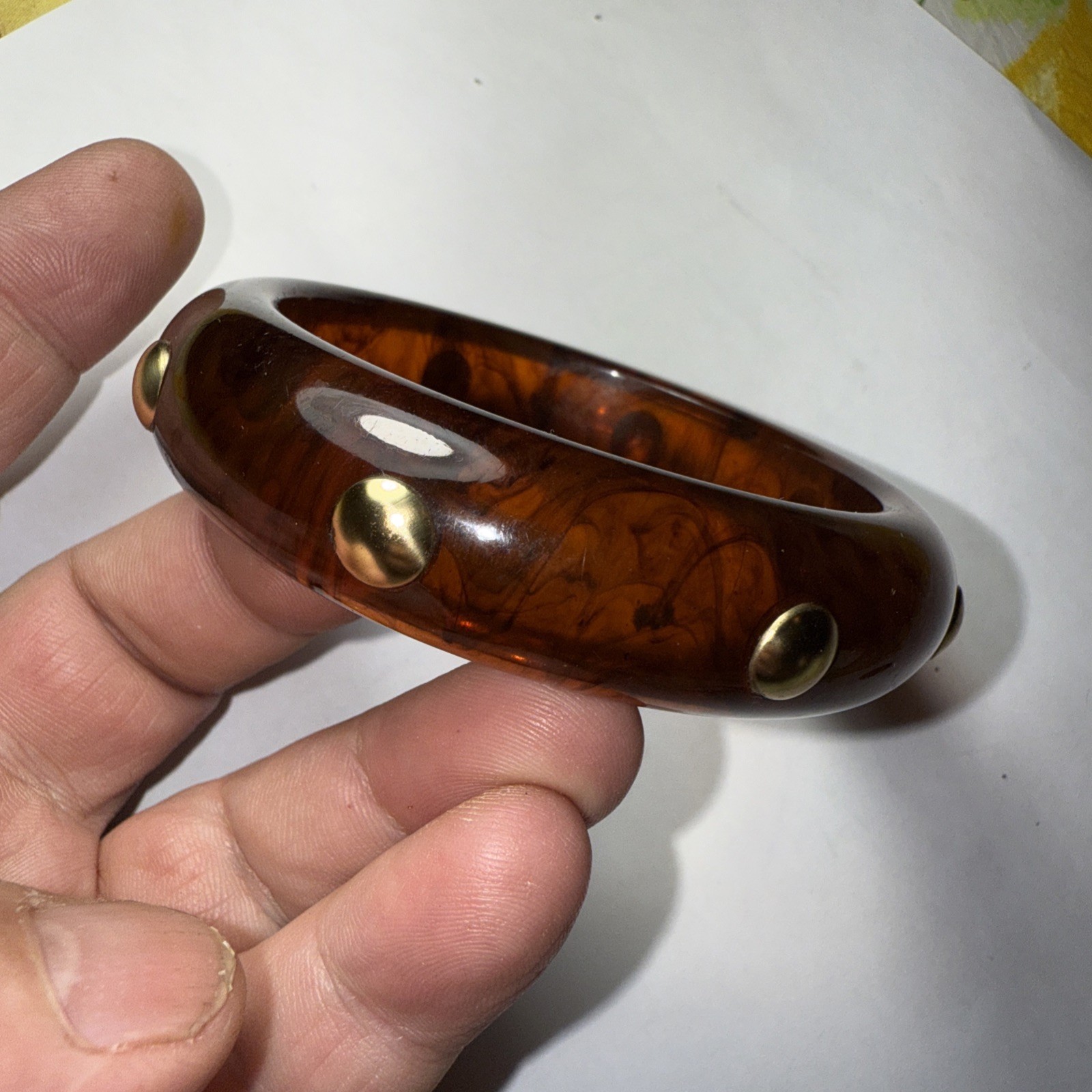 Bracelet Bangle Bakelite Root bear With Studs 3/4… - image 21