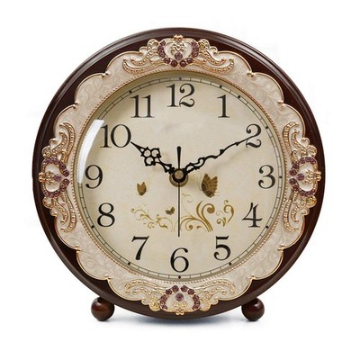 Justup Vintage Table Clock, Retro Non-Ticking European Style Small, Brown 