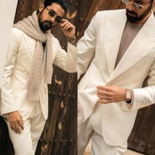 Men's Off White Suits Wide Peak Lapel Grooms Jacket for Wedding Evening Party