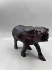 RARE Vintage Chinese Hand-Carved Solid Wood Water Buffalo Oxen Male Figurine