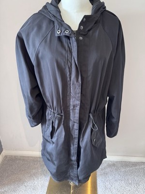 Kin John Lewis schwarzer Oversize Parka Regenmantel Gr. 12 Kapuze Taschen Taille