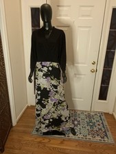 R & K Woman Dress Size 18 Wrap 3/4 Sleeves Full Zip Lining Black/Floral Maxi