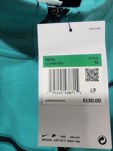 Nike Men's Sportswear Tech Fleece Hoodie 'Washed Teal' CU4489-392 size XL - Picture 6 of 7