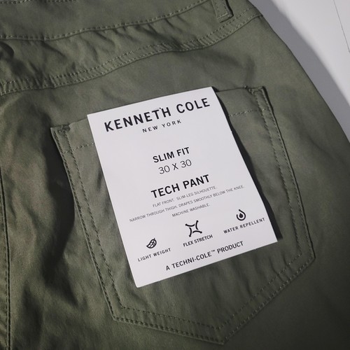 Kenneth Cole Tech Pants Mens 4way Stretch Slim Fit Fatigue Green Sz 30x30 NWT - Picture 6 of 16