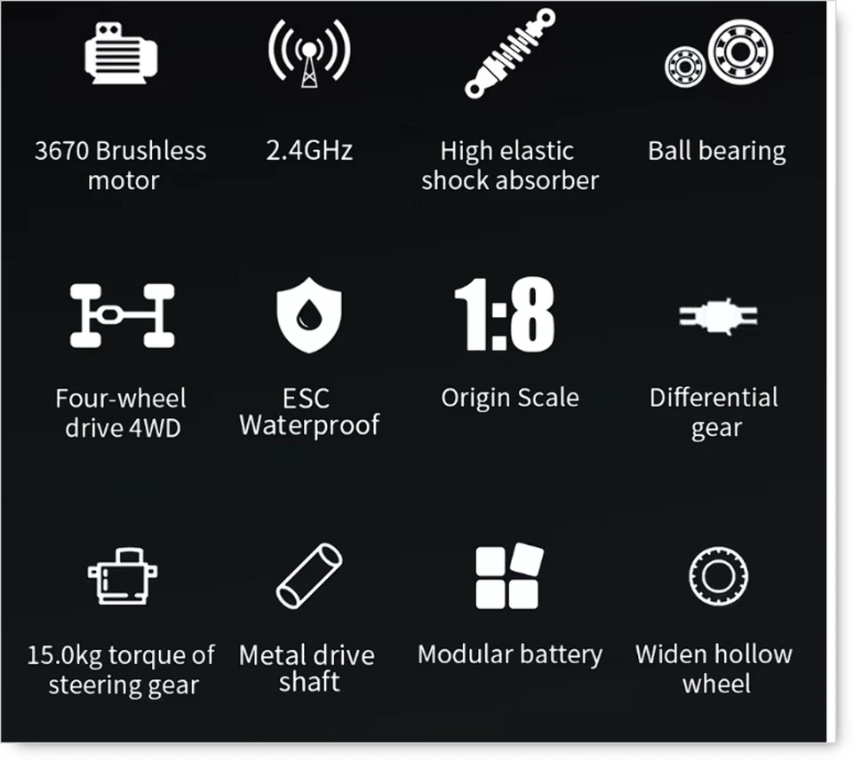 N518 4WD 1/8 Scale RC Brushless Monster Truck RTR High Speed Off-Road Vehicle - Image 2 of 4