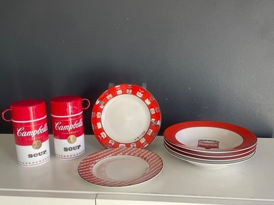 Andy Warhol Campbell s Soup Block 100 Cans 8 Pc Plates Bowls Thermos Lot