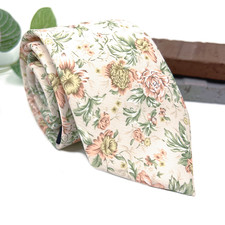 Peach Floral Tie  Pocket Square Set   Handmade Wedding Necktie for Groom