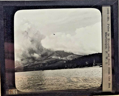 Magic Lantern Glass Slide Photo Keystone View Co. Mt. Pelee Eruption Martinique