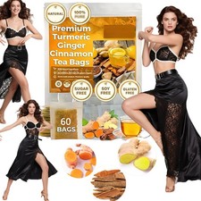 60- Premium Turmeric Ginger Cinnamon Tea Bags, 100 Natural No Additive Support