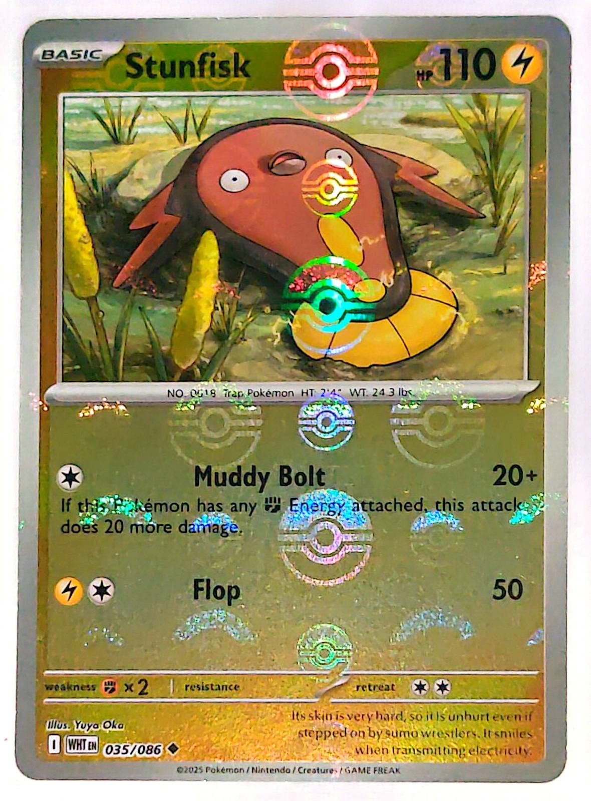 Stunfisk (Poke Ball Pattern) 035/086 Sv: White Flare Holo Near Mint