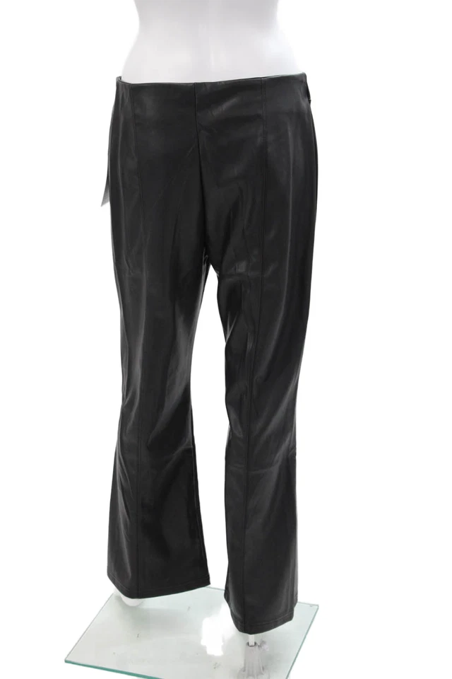 Pantalones de pierna Nanette Lepore para mujer de cuero vegano tiro alto bootcut negros talla M Foto 3 de 4