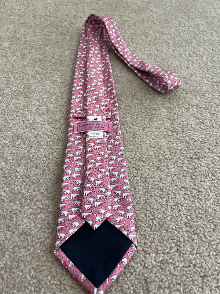 Corbata con motivo de oso polar rosa blanco Vineyard Vines hecha en EE. UU. para hombre niños Foto 3 de 4