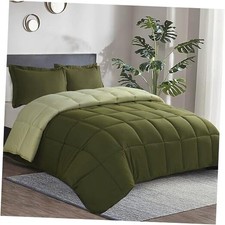 3pc Green California King Comforter Set - All Season Oversized King Olive