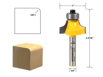 1/4'' Radius Round Over Edge Forming Router Bit - 1/4'' Shank - Yonico 13162q