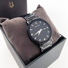 Bulova Men Futuro Modern Black Quartz Calendar Stainless Steel Watch 42mm 98D144