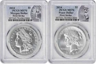 2024 Morgan & Peace Silver Dollar 2-Coin Set MS70 First Strike PCGS Icon Label