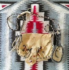 Vintage Leather Native American Buckskin Possibles Bag with Medicine Pouch