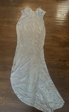 Fashion Nova Maria Embellished Sequin Gown - Silver 2XL Large