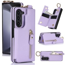 For Samsung Galaxy Z Fold 7 6 5 Zipper Wallet Leather Case Stand Cover with Ring