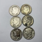 Lot of 6 Silver Dimes, 2-Mercury Dimes, 4-Roosevelt Dimes 90% Silver