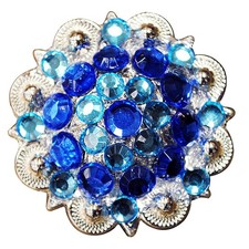 C-TY08 Set Of 8 Western Screw Back Concho Blue Crystals 1-1/4In Saddle Hilason