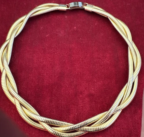 VETEMENTS Collana girocollo intrecciata catena serpente 3 tono oro vintage 16" (A1)