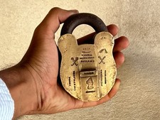 Vintage Altes Selten Einzigartig Solid Schwer Messing Schloss Mit Key, Sammler