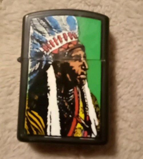 Vintage Swing Top Black Copper Lighter Sparks Native American Indian 