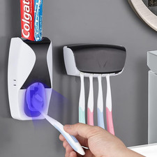 Automatic Toothbrush Dispenser Wall Mount Toothpaste Squeezer and Toothbrush Hol