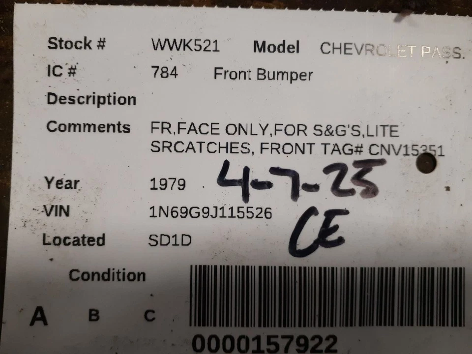 Front Bumper Fits 77-79 CHEVROLET PASS. 603515 - Imagem 4 de 4