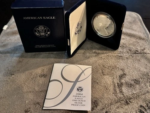 2004-W Proof American Silver Eagle $1 Coin w/ Box & COA  – 1 oz .999 Silver