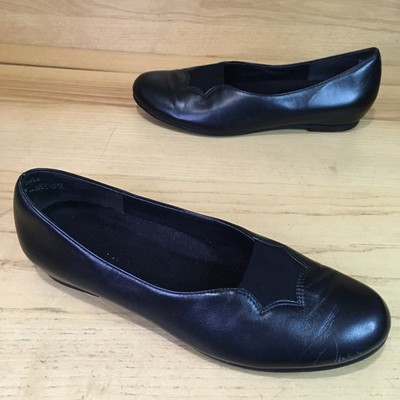 Munro Womens Luna Ballet Flat Sz 9.5M Black Leather SlipOn Shoe Elastic Vamp USA