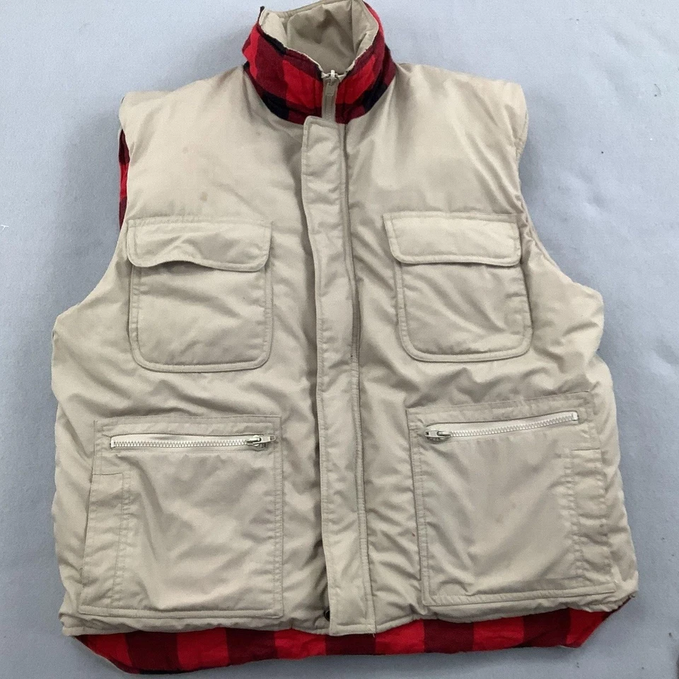 Omni LTD Chaleco Reversible Para Hombre Mediano Ropa de Trabajo Exterior Estilo Vintage Cuadros Beige Foto 2 de 4
