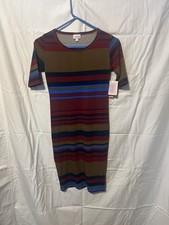 LuLaRoe Women's Dress Size XXS Fitted Multicolor Geometric Julia Dress NWT